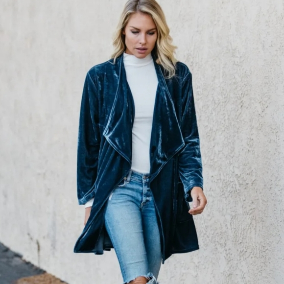 Amaryllis Jackets & Blazers - VELVET Drape Duster Open Front Jacket